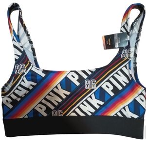 Victoria's Secret Pink Multi Color Striped/ Logo Ultimate Scoop Sports Bra